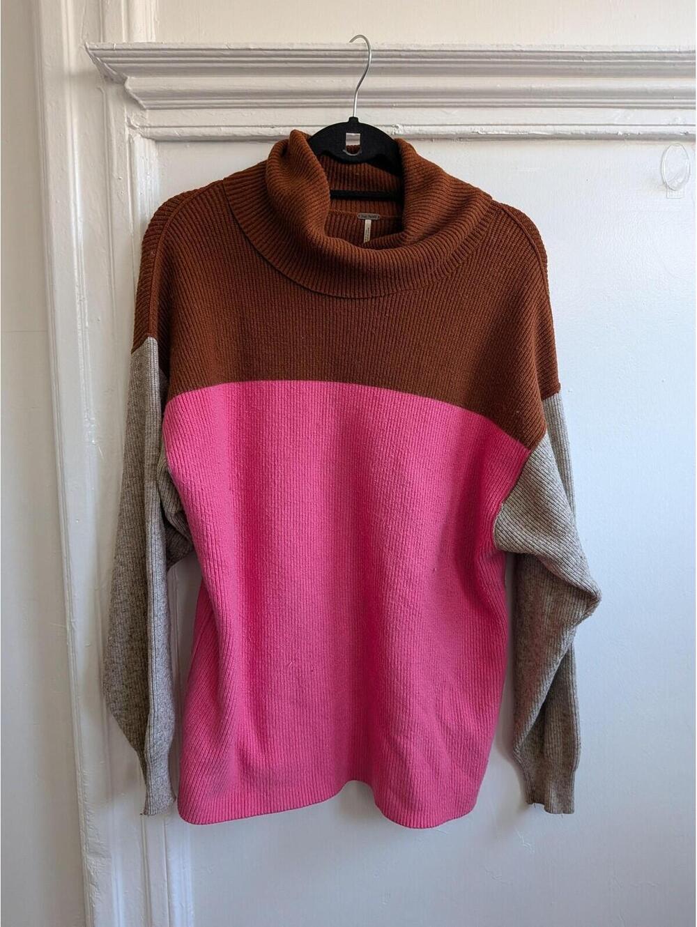 Free People Sweater Womens XS Multicolor Colorblock Cowl Neck Long Sleeve